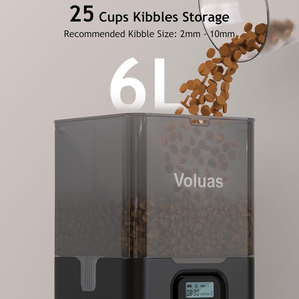 Voluas Automatic Cat Feeder for Two Cats, Double Pet Feeder with 2 Stainless Steel Bowls,6L Timed Cat Feeders with Memory Function