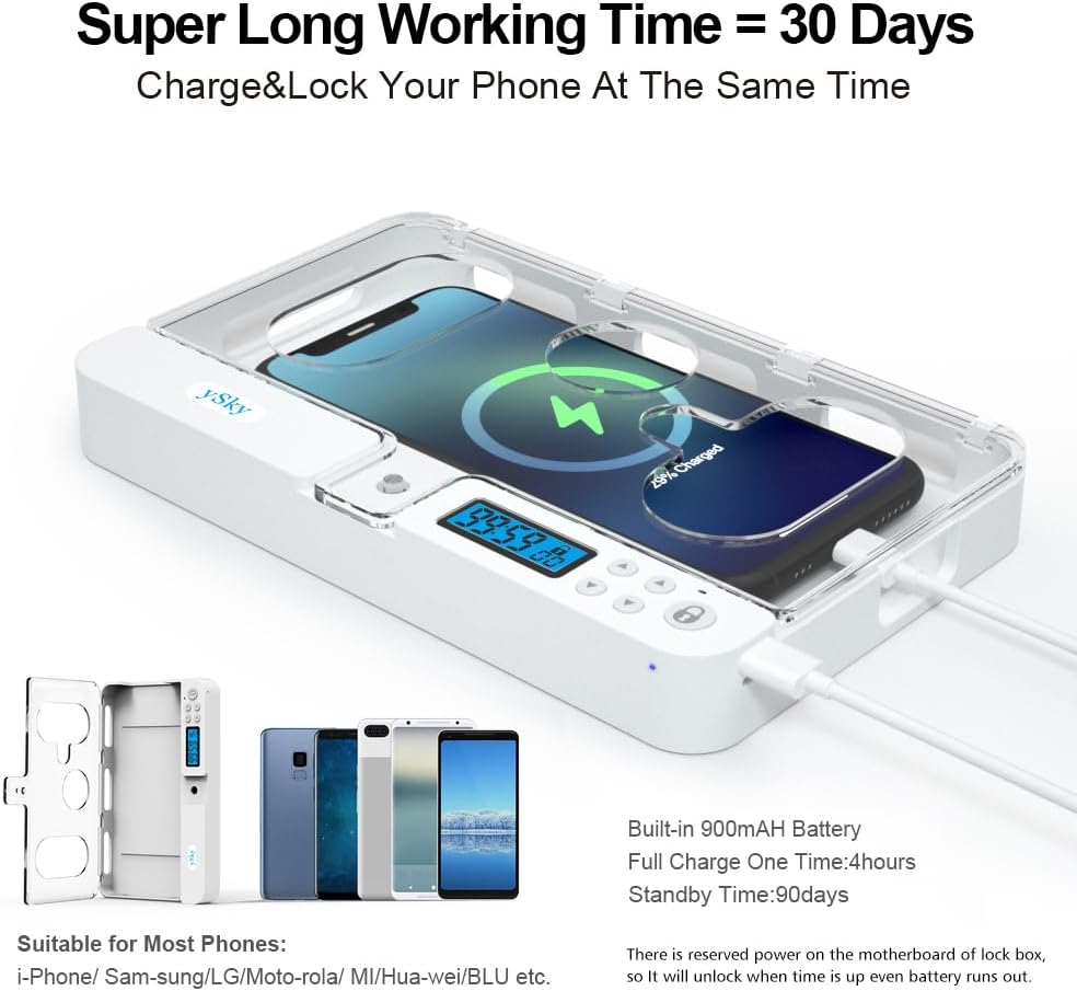 ySky Portable Phone Lock Box with Timer for iPhone and Android Phones, Self-Control Timed Phone Jail Locker to Help Kids,Students, Adults Focus Back, Unplug from Phones Boost Your Mental Wellness
