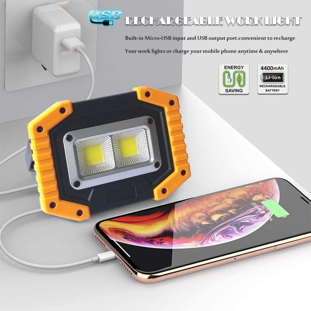 OTYTY LED Work Light 2-Pack, 30W 1500LM Portable Rechargeable Flood Lights with Magnetic Base, 4200mAh Battery for Outdoor, Camping, Hiking, Emergency, Car Repairing, Job Site Lighting (W840 Yellow)