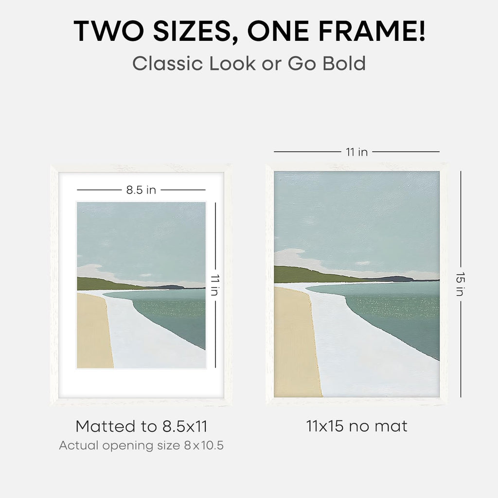 Homeforia White Frame 11x15 Wood, High End Oak 11x15 Picture Frames with Mat 8.5x11, 11 x 15 White Wooden Poster Frames Matted to 8.5 x 11 inch Photo, 15by11 Frames, Tempered Glass, Wall Kit, Set of 1