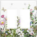 Decorative Outlet Covers Rustic Green Leaf Pink Flowers Butterfly 2 Gang Wall Plate Double Rocker Two Switch Wall Cover Plate Light Switch Cover Plate Faceplate for Country Bedroom Decor