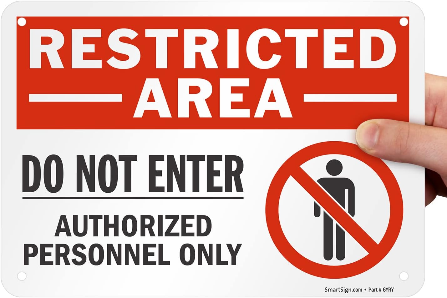 SmartSign 7 x 10 inch “Restricted Area - Do Not Enter, Authorized Personnel Only” Sign with Symbol, Digitally Printed, 55 mil HDPE Plastic, Red, White and Black, Made in USA