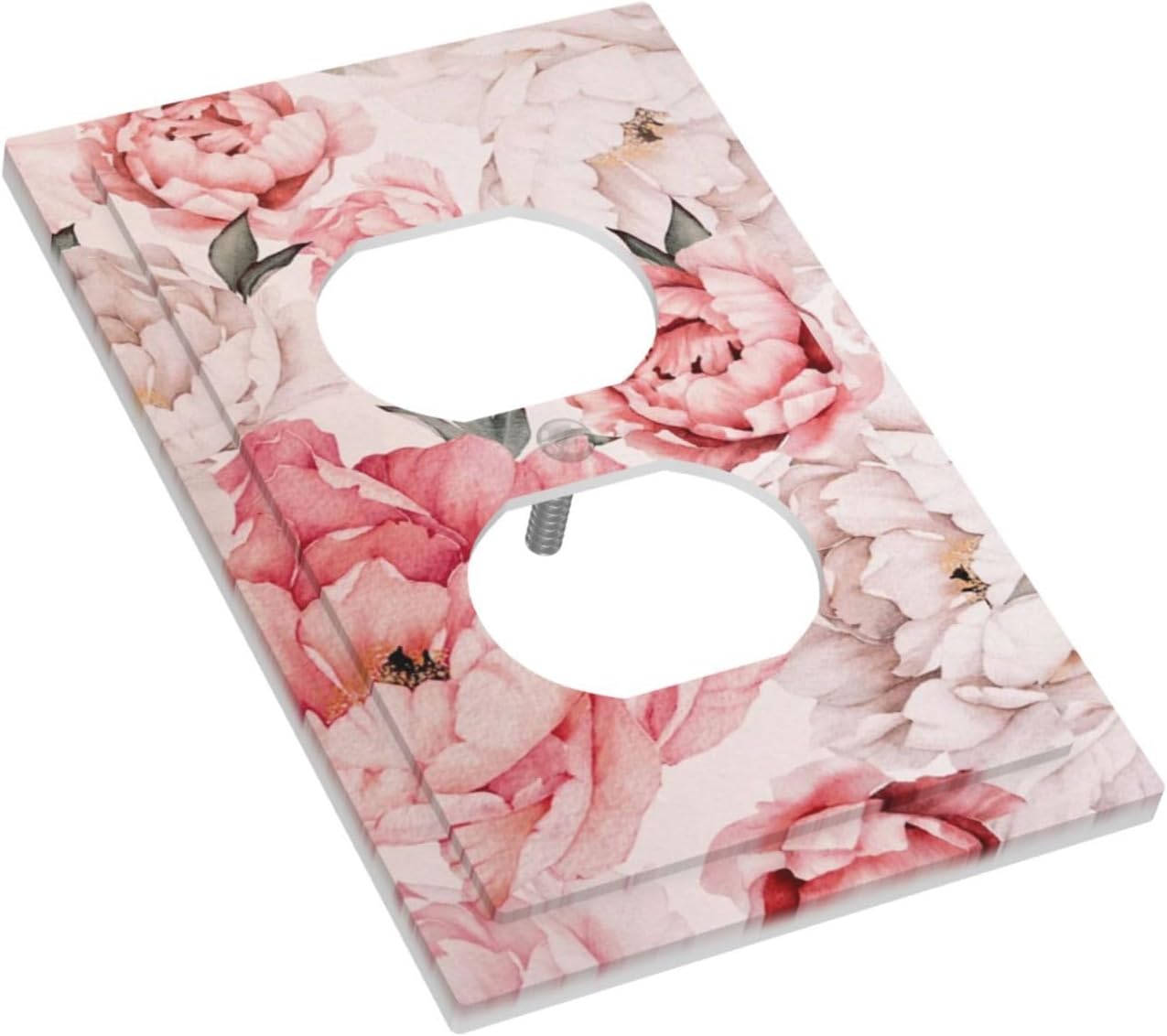 Decorative Outlet Covers Ink Pink Peony Flower Rustic Floral 1 Gang Duplex Light Switch Cover Plate Unique Wall Plate Electrical Switch Plate Covers for Home Bedroom Decor（2 Pack）