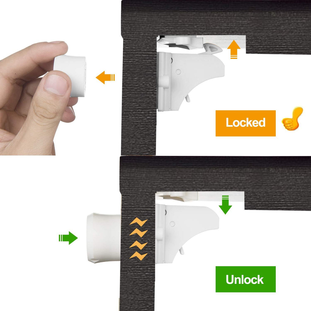 Vmaisi Adhesive Magnetic Locks for Cabinets & Drawers (32 Locks and 4 Keys)