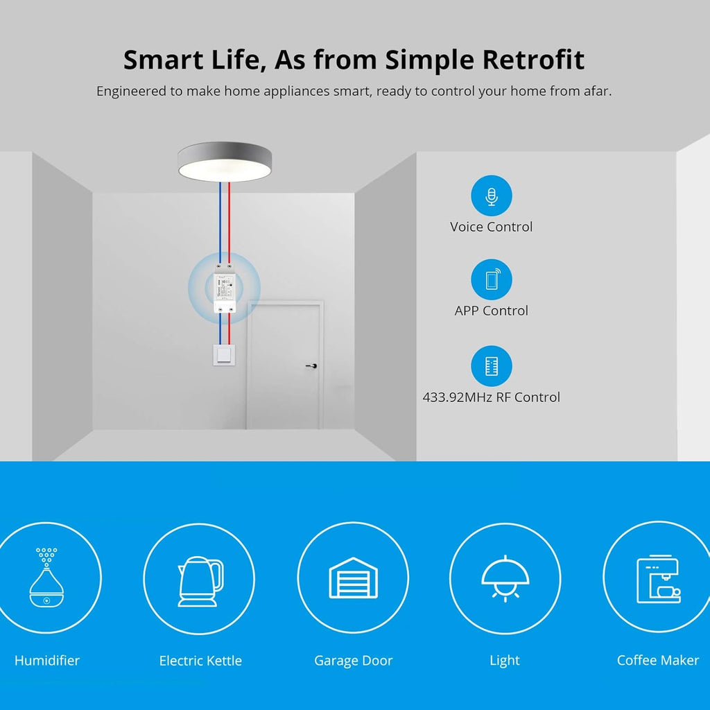 SONOFF Basic R2 10A Smart WiFi Wireless Light Switch, DIY Module for Smart Home Automation Solution,Works with Amazon Alexa & Google Home,IFTTT,4-Pack
