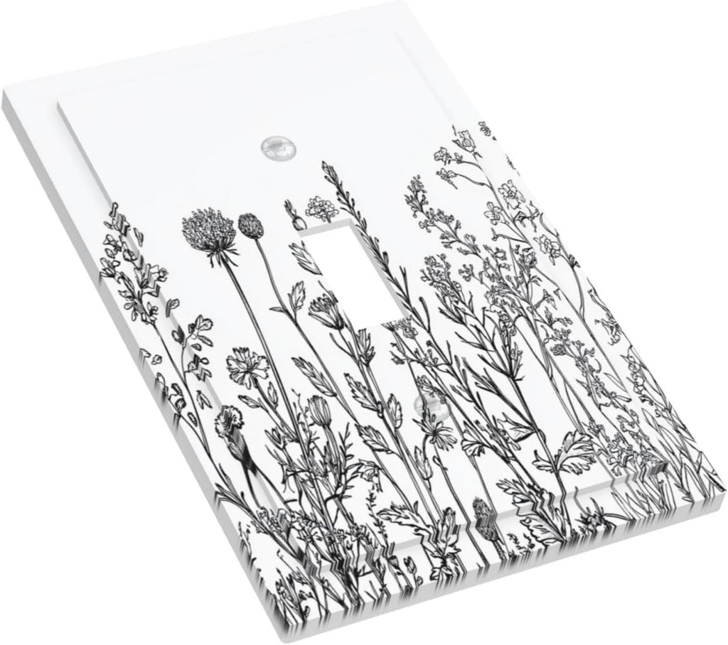 Decorative Light Switch Cover Floral Wildflower Rustic Plant Leaves 1 Gang Single Toggle Device Electrical Faceplate Switchplates Decorator Outlet Wall Plate For Farmhouse Cabin Decor