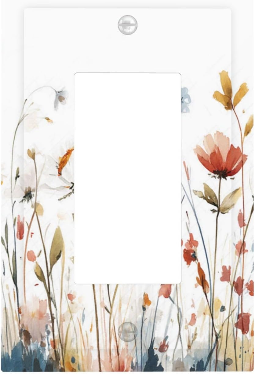 Watercolor Wildflower Colorful Floral Plant Decorative Outlet Covers 1 Gang Single Rocker Light Switch Cover Plate Wall Plates GFCI Faceplate for Bed Room Living Room Decor