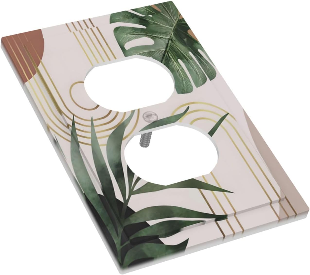 Decorative Outlet Covers Boho Mid Century Abstract Arch Green Leaves 1 Gang Duplex Light Switch Cover Plate Wall Plate Electrical Switch Plate Covers for Bedroom Home Decor（ 2 Pack）