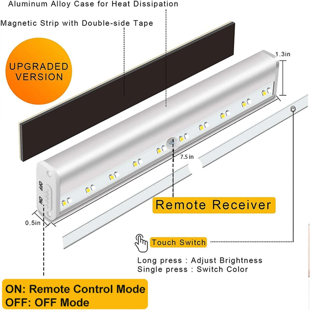 Diomart LED Closet Light 20-LED Rechargeable Remote Control Light Under Cabinet Lighting Wireless Stick-Anywhere Night Light Bar with Touch Control for Stairs, Wardrobe, Kitchen, Hallway (1 Pack)