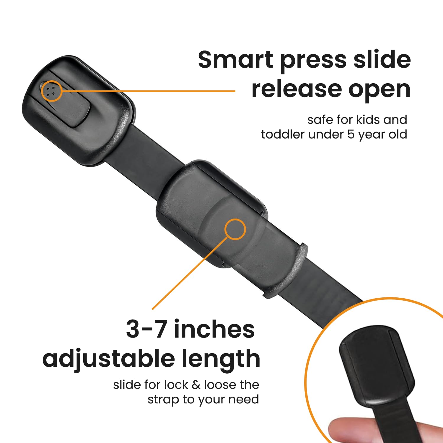 Child Safety Strap Locks (6 Packs) Baby Lock for Drawers, Refrigerators, Dishwashers, Toilet Seats, Cabinets, Ovens, Trash Cans, etc. Easy to Install, No Drilling Required, 3M Adhesive Pads (Black)