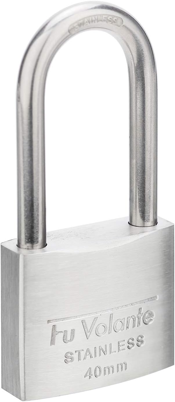 Stainless Steel Pin Tumbler Padlock, 304 Marine Series, Weatherproof Padlock for Outdoor use, 1-1/2 inch Wide Body, Keyed Alike Locks- Stainless Steel Body & Long Shackle-2 Pack