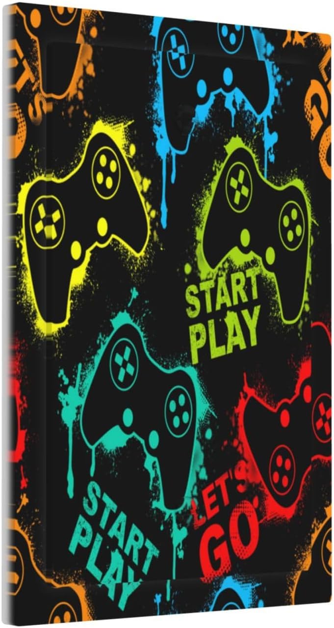 Decorative Light Switch Plate Covers Gamepad Theme Graffiti 1 Gang No Device Single Blank Outlet Covers Wall Plate Light Switch Cover Plate for Game Room Bedroom Home Decor