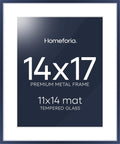Homeforia 14x17 Picture Frame Navy Blue, High End Metal 14x17 Poster Frames with Mat 11x14 inch Photo, 14 x 17 Navy Blue Frame Matted to 11 by 14 Print, 17x14 Frame, Tempered Glass, Wall Kit, Set of 1
