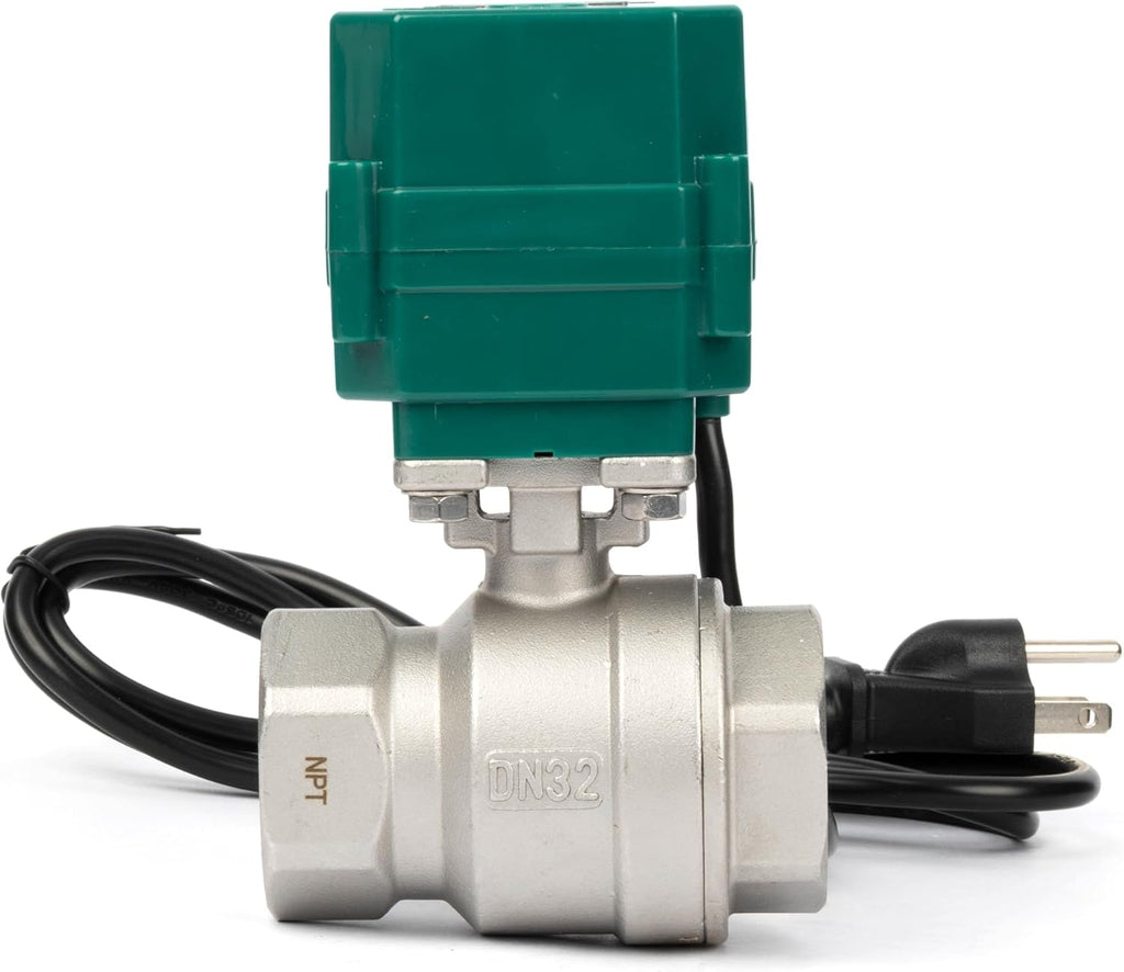 U.S. Solid 1-1/4" Motorized Ball Valve with US Plug 110VAC Stainless Steel Electrical Ball Valve,Auto Return, Normally Open