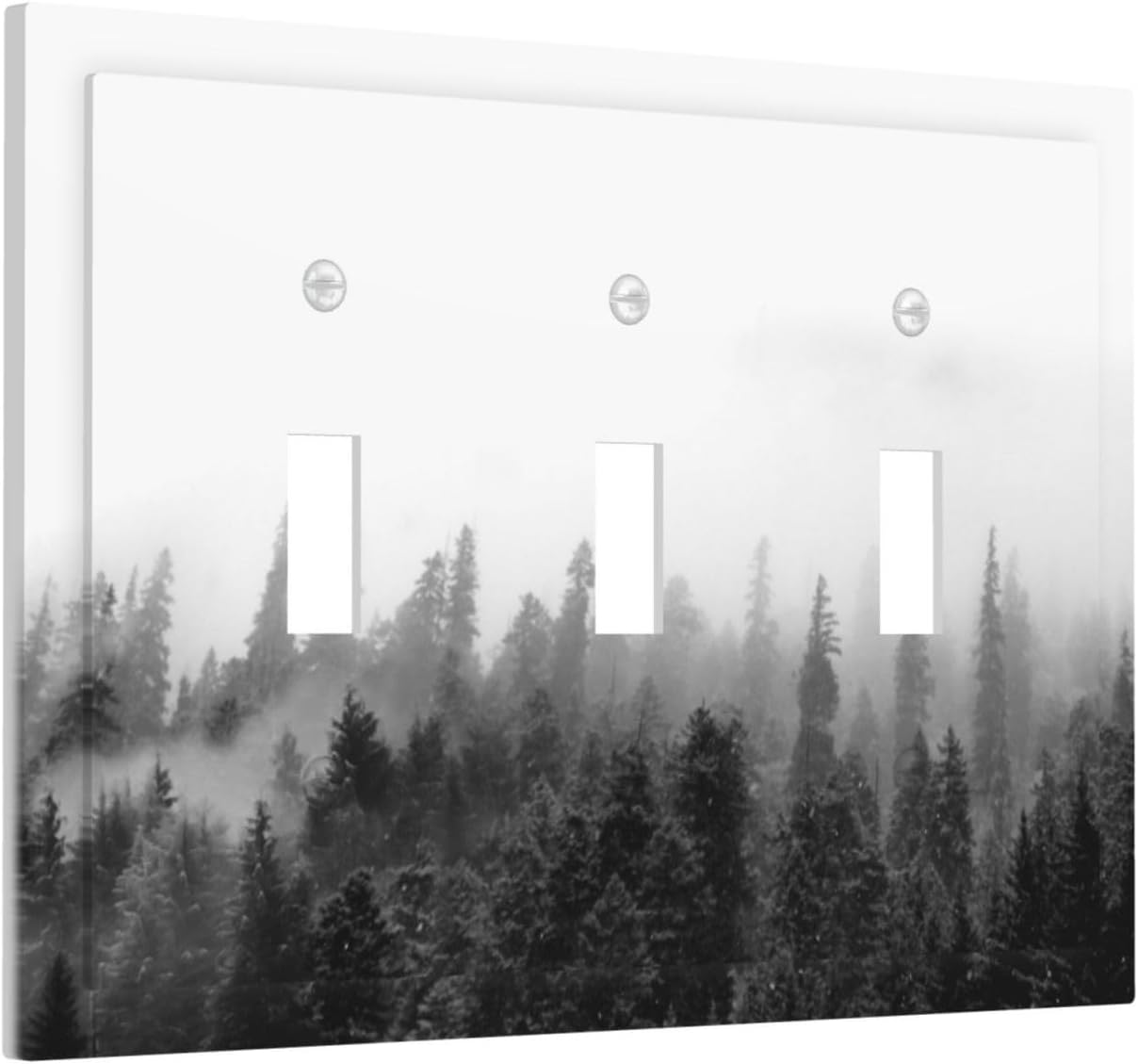 Decorative Switch Plates Fores Black White Landscape Misty Woods 3 Gang Wall Plate Triple Toggle Light Switch Cover Faceplate Electrical Wall Panels For Farmhouse Cabin Decor