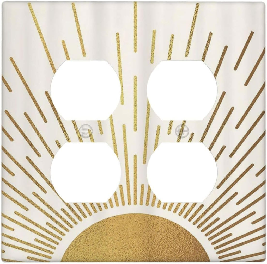 Decorative Outlet Covers Boho Mid Century Gold Sun Sunbeams 2 Gang Light Switch Cover Plate Double Duplex Wall Plates for Electrical Outlets Switch Plate Covers for Bedroom Home Decor