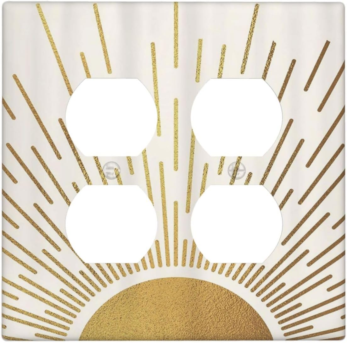 Decorative Outlet Covers Boho Mid Century Gold Sun Sunbeams 2 Gang Light Switch Cover Plate Double Duplex Wall Plates for Electrical Outlets Switch Plate Covers for Bedroom Home Decor