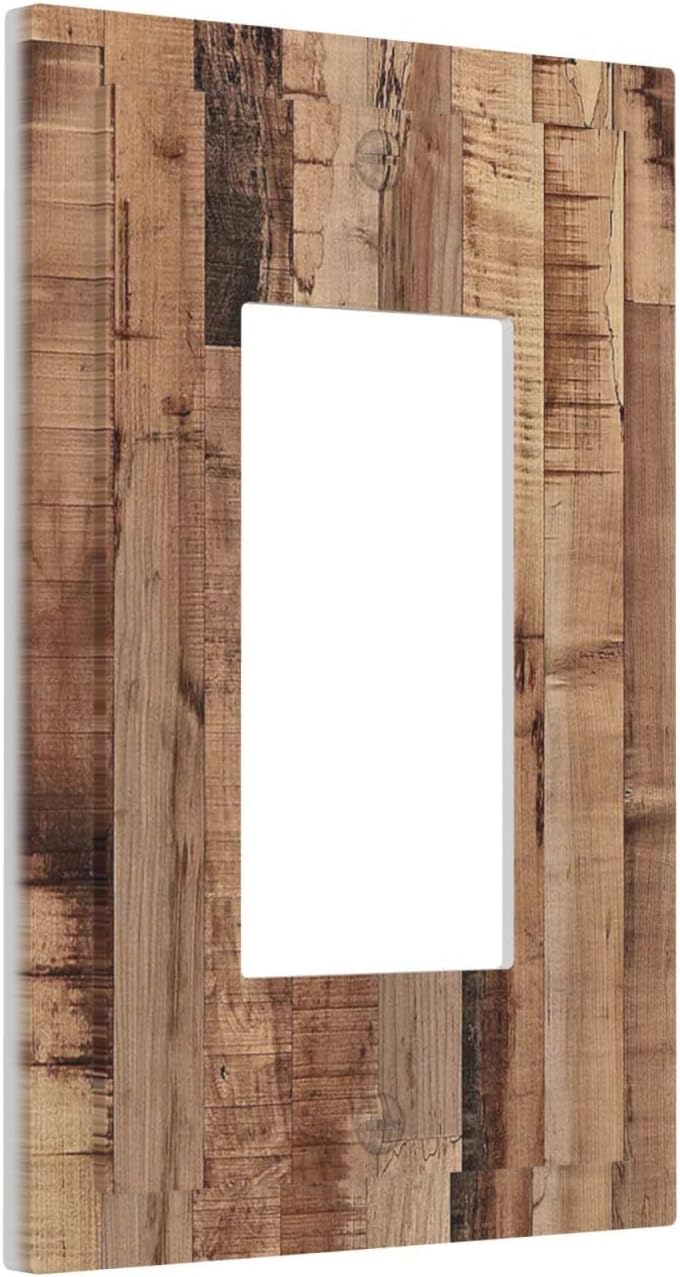 Decorative Outlet Covers Rustic Brown Wood Grain 1 Gang Single Rocker Light Switch Cover Plate Wall Plates GFCI Faceplate for Farmhouse Kitchen Decor
