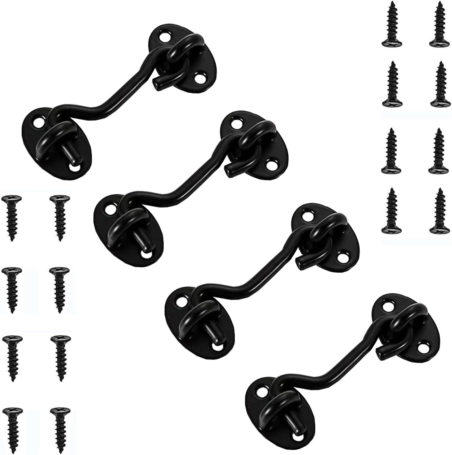 4 Pack Barn Door Latch Door Lock Hardware, Sliding Door Lock Eye Hook Latch with Screws, Rust-Resistant Metal Gate Latch, Privacy Hooks Latch for Inside Door