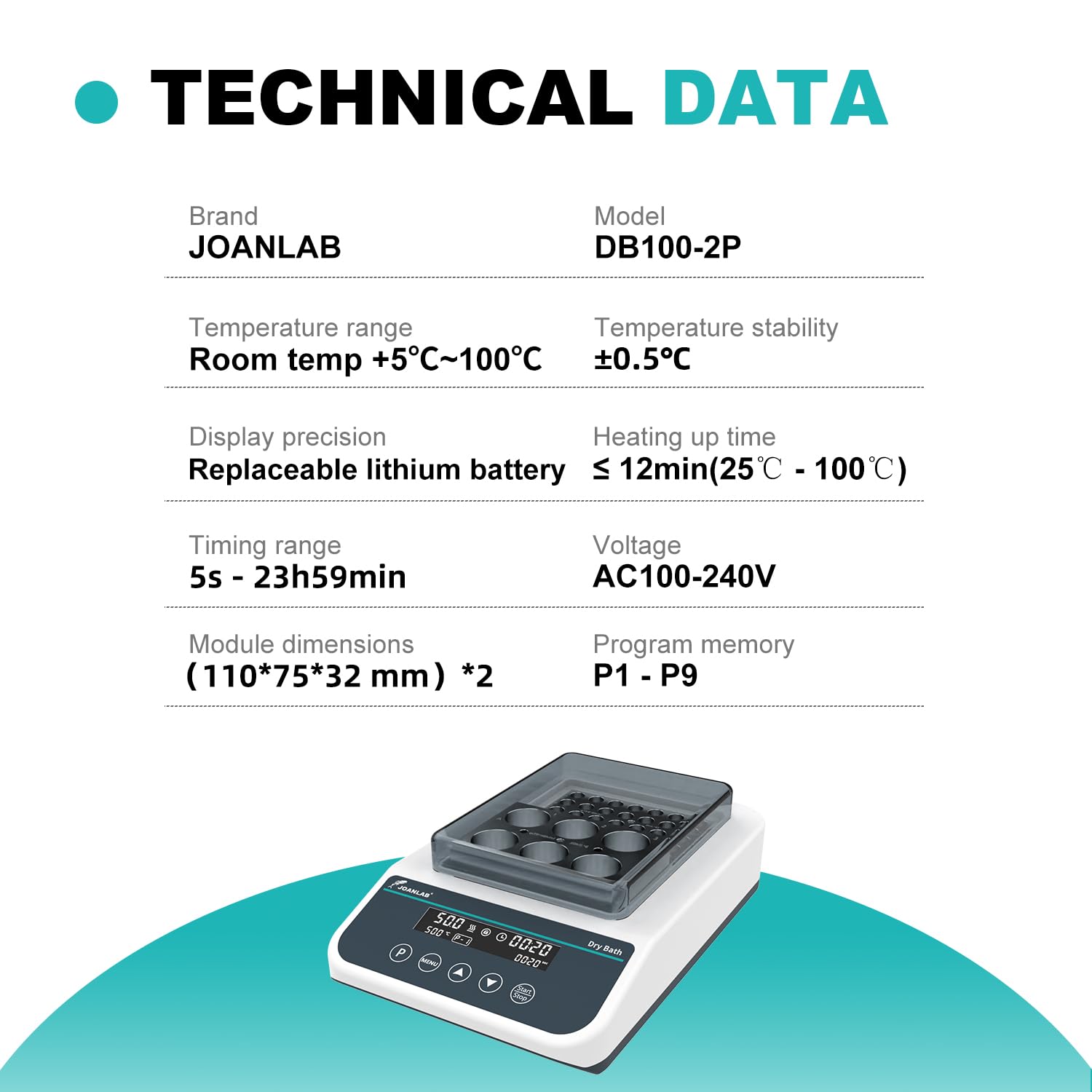 JOANLAB Double Position Digital Dry Bath Incubator,with 1.5mlx35,2mlx35 Aluminium Heating Block,Programmable Lab Dry Bath Heater w/Timer Control