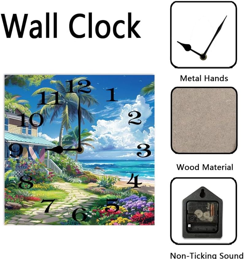 10 in Cats and Succulents -195 Wood Wall Clock – Digital Time Display, Smart Home Compatible for Bedside or Workspace