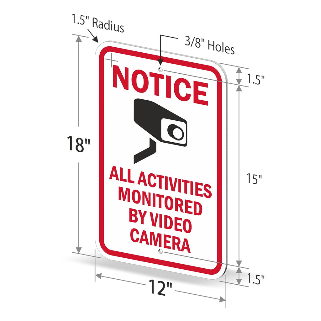 SmartSign "Notice - All Activities Monitored by Video Camera" Sign | 12" x 18" Aluminum