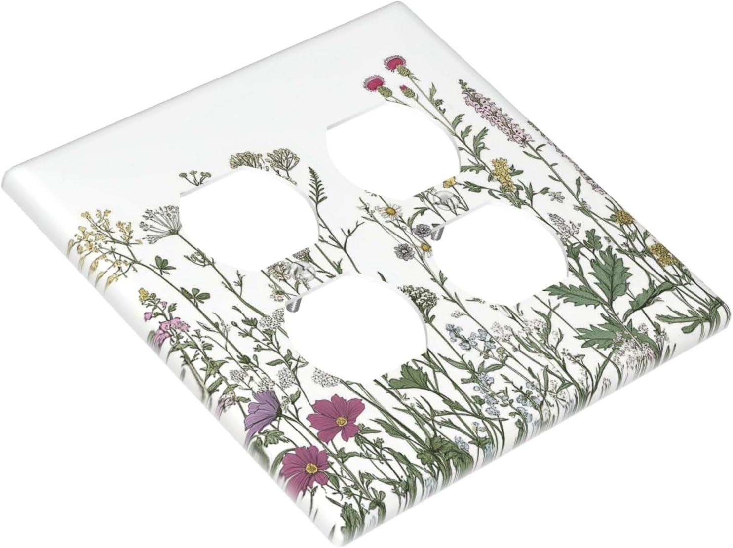 Vintage Herbs Wildflowers Plant Floral Outlet Covers 2 Gang Double Duplex Decorative Light Switch Covers Electrical Wallplates Socket Faceplate For Bed Room Home Decor