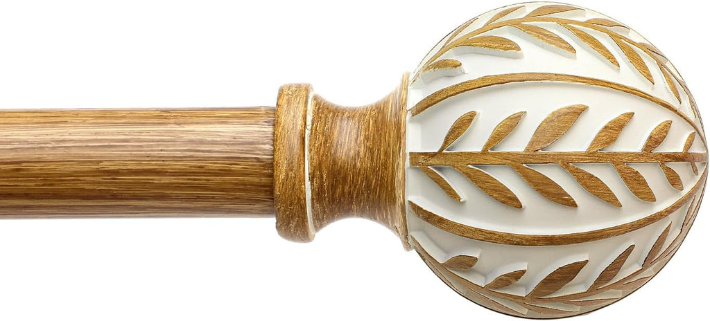 Boho Wood Curtain Rods for Windows 48 to 84 inch,1" Adjustable Heavy Duty Window Curtain Rod with Imitation Wood Grain Finials,Rustic Decorative Drapery Rods Set,Size:36-88'',Maple Wood
