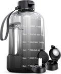 AQUAFIT 128 oz Water Bottle with Time Marker - Straw & Chug Lid - BPA Free 1 Gallon Gym Water Bottle with Handle - Big Gallon Jug (Midnight Gray, 128 Ounces)
