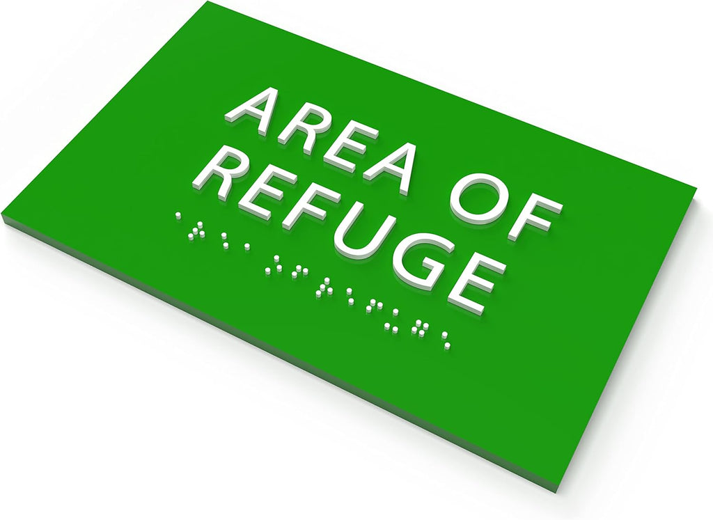 6" X4" Area of Refuge Sign - ADA Compliant Tactile Graphics Grade 2 Braille Text | Wall Mount Plastic Signs for Shopping Malls, Offices, Hotels, Schools, Apartments & Restaurants