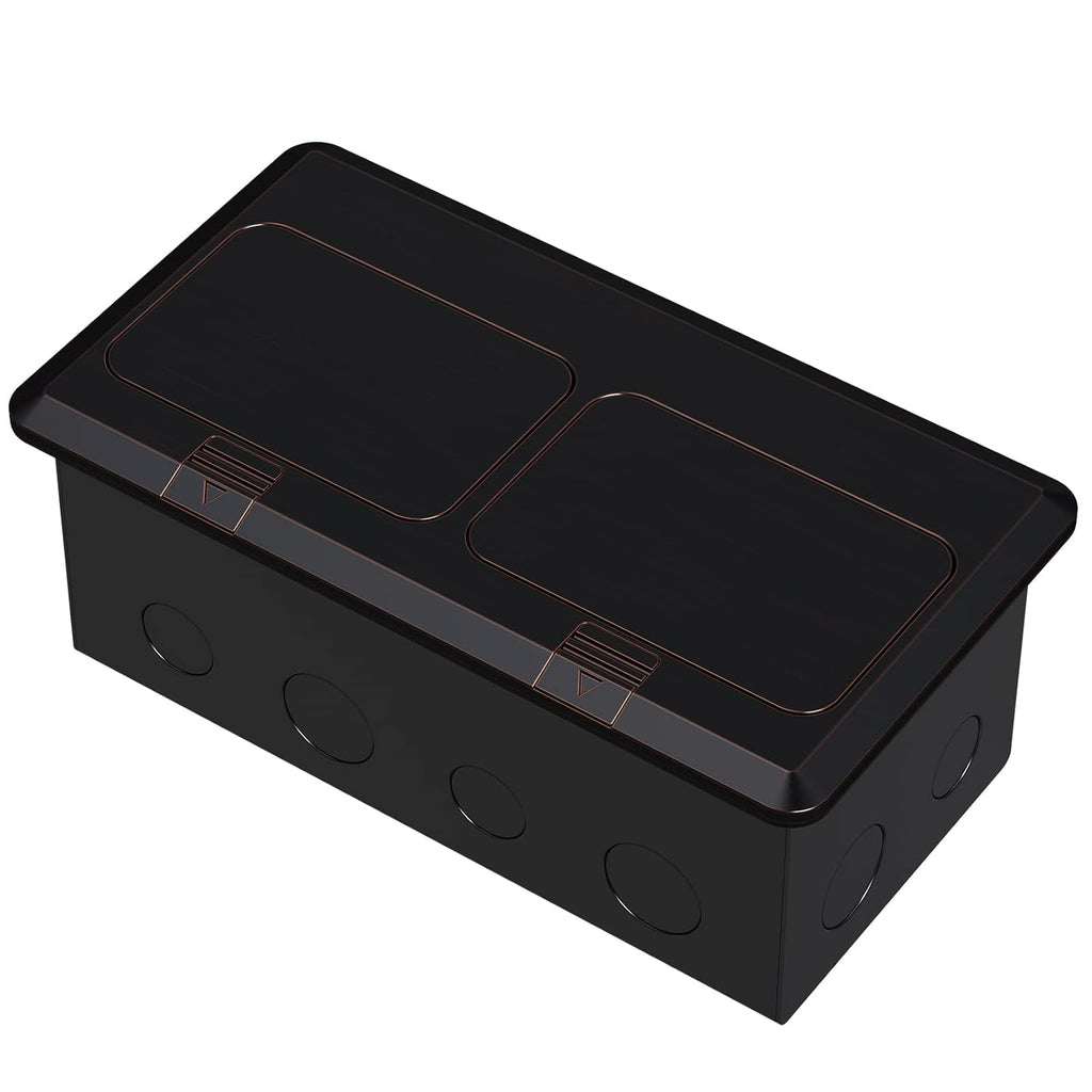 KYHSHJ Dual Pop-Up Floor Electrical Outlet Box Kit，20 Amp Stainless Steel GFCI TR Receptacle Outlet，3-Port RJ45 Datacom Receptacle，Oil Rubbed Bronze