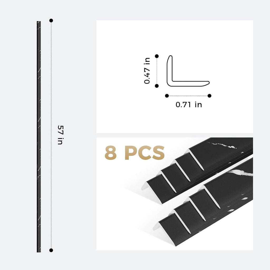 OUZUGIE 8-Pack 57 Inches, WPC Slat Wall Panel Trim,Corner Guard for Low Grille (Black Marble-1)