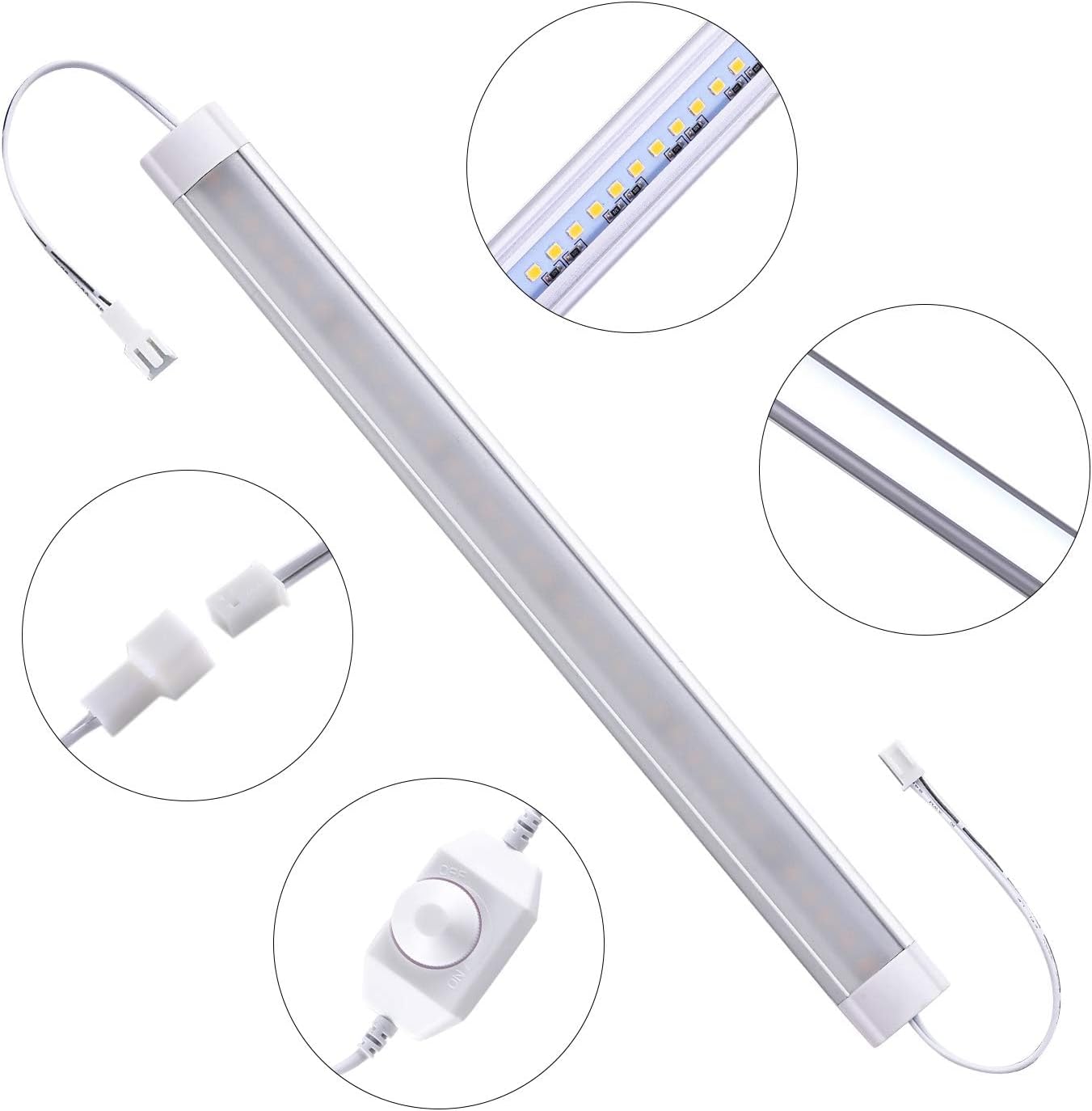 LABOREDUCER LED Under Cabinet Lighting with Plug in 10 Pack,11inch Dimmable LED Under Cabinet Lights with Rotary Dimmer Switch, Cold White Linkable Under Counter Lights for Kitchen (Cold White)