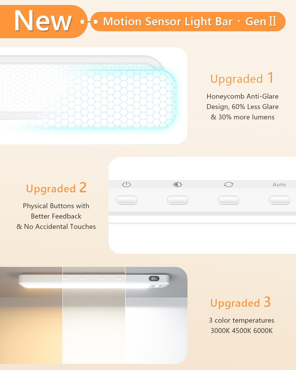 WILLED Under Cabinet & Closet Lights with Remote, Motion Sensor, Rechargeable, Magnetic, 3 Color Temps, Dimmable LED Light Bar for Indoor Kitchen Counter (4 Pack, White)