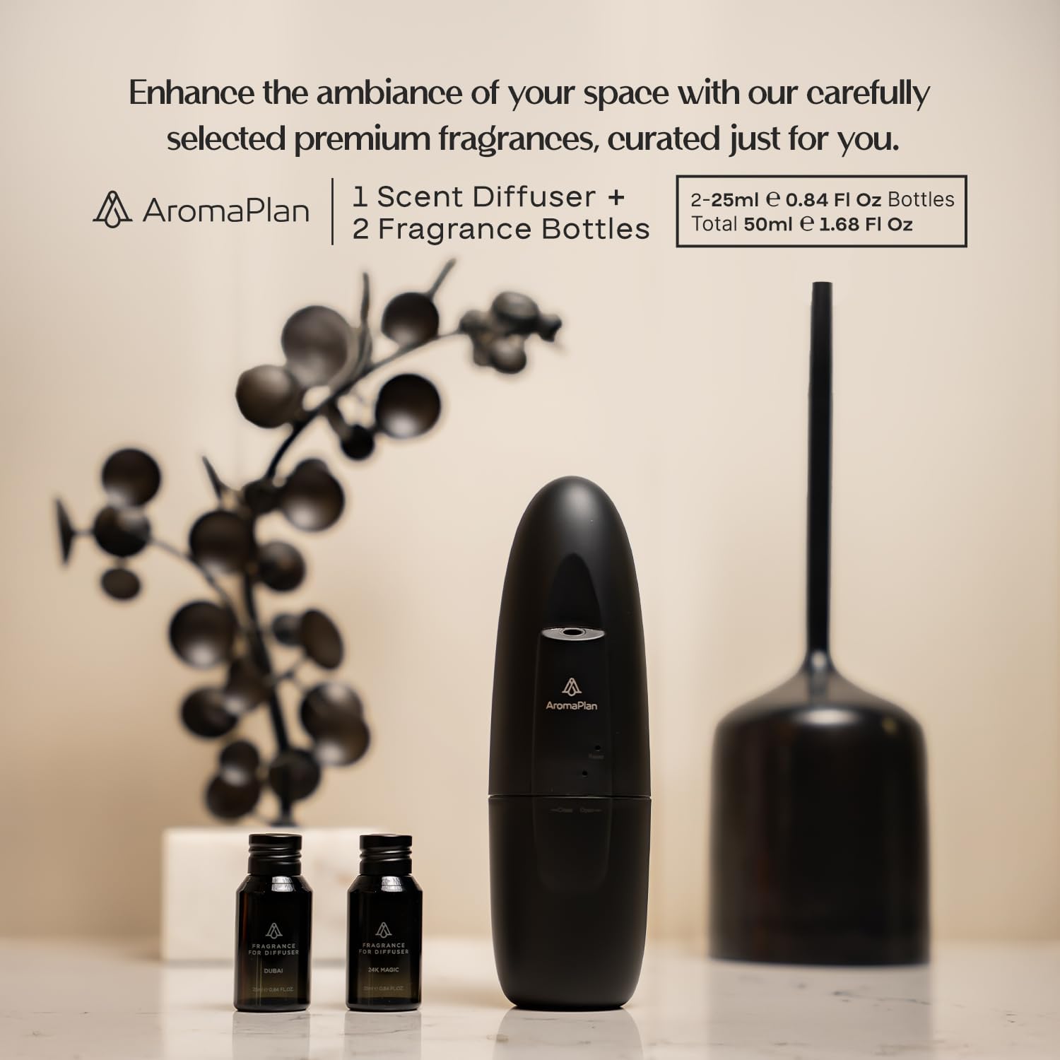 AromaPlan 5 Star Collection Plug in Diffuser (2 Fragrances Included)-Cold Air & Waterless Diffusers for Home & Office- Silent Wall Diffuser Plug in, Bluetooth App Control, 1000 sq. ft (Black)