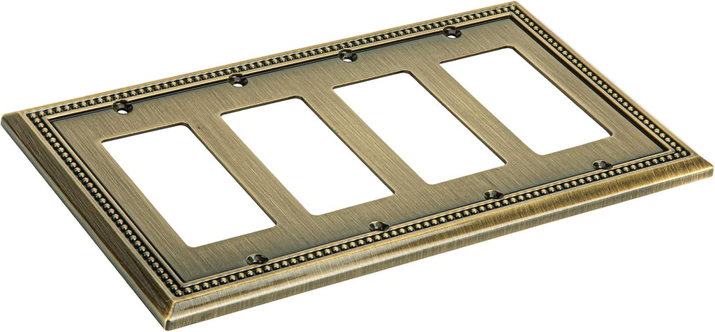 Henne Bery Sunken Pearls Heavy Duty Decorative Wall Plate Switch Plate Outlet Cover (Quad Decorator, Antique Brass)