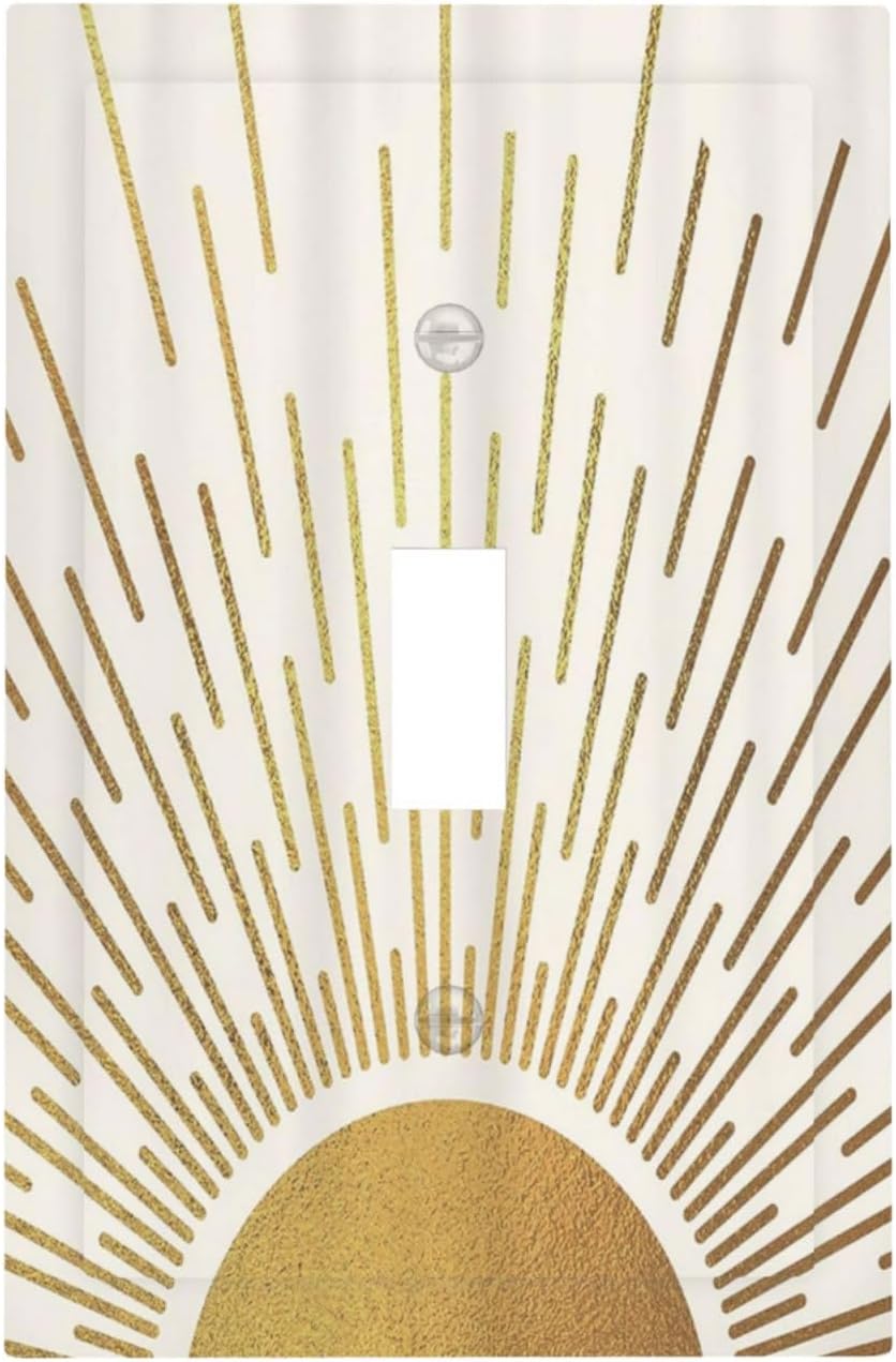 Decorative Light Switch Cover Plate Boho Mid Century Gold Sun Sunbeams 1 Gang Single Toggle Wall Plates for Electrical Outlets Outlet Covers Switch Plate Covers Faceplate for Bedroom Decor
