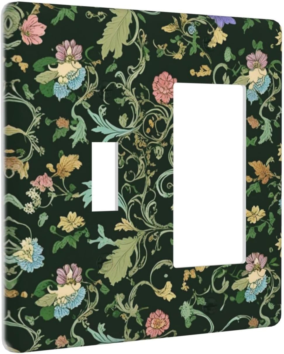 Decorative Outlet Covers Vintage Green Leaf Plant Rustic Pink Flower 2 Gang 1 Gang Wall Plate Cover Single Toggle Rocker Combo Light Switch Cover Plate Face Plate