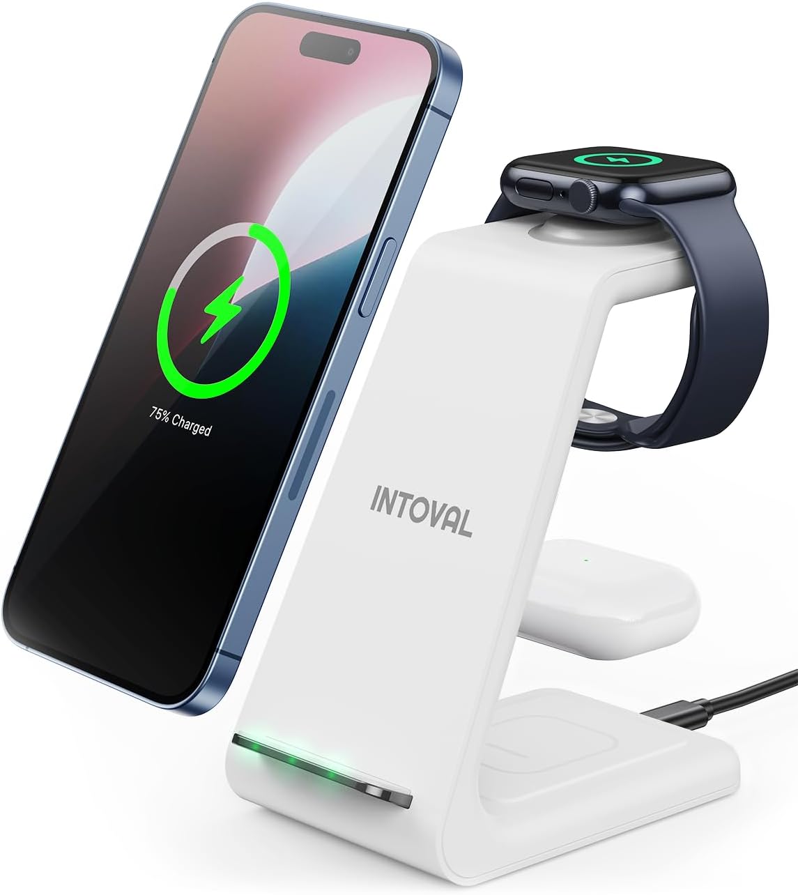 Intoval 3 in 1 Wireless Charging Station for iPhone and Apple Watch,Fast Wireless Charger Stand,Compact Desk Charging Dock for iPhone17 16 15 14 13/Pro/Max, iWatch11 10 9 Ultra/SE 3/4,AirPods
