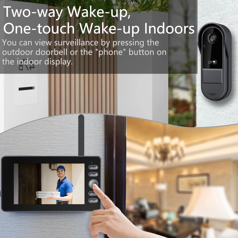 Door Bell Camera Wireless No Subscription with Monitor for Apartment, Timbre con Camara 1080P No App/WiFi Needed, Video Intercom 2-Way Talk,Waterproof Door Bell with Recording & Night Vision