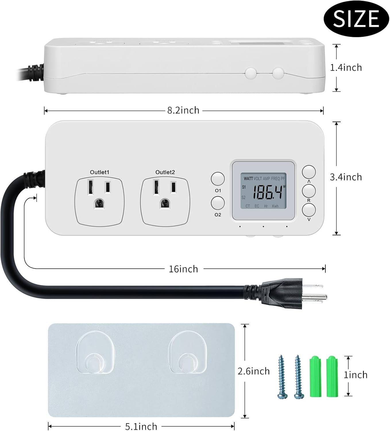 Electricity Usage Monitor, Briidea Power Consumption Watt Voltage Amp Meter Tester with 2 Outlets Electricity Analyzer Monitoring Device for Energy Saving, White