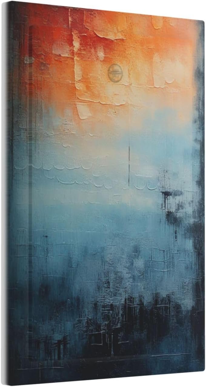 Blue Orange Abstract Modern Minimalist Oil Painting 1-Gang No Device Blank Wallplate Electrical Light Switch Covers Decorative Receptacle Face Plate Cover for Bathroom 5 X 3 IN