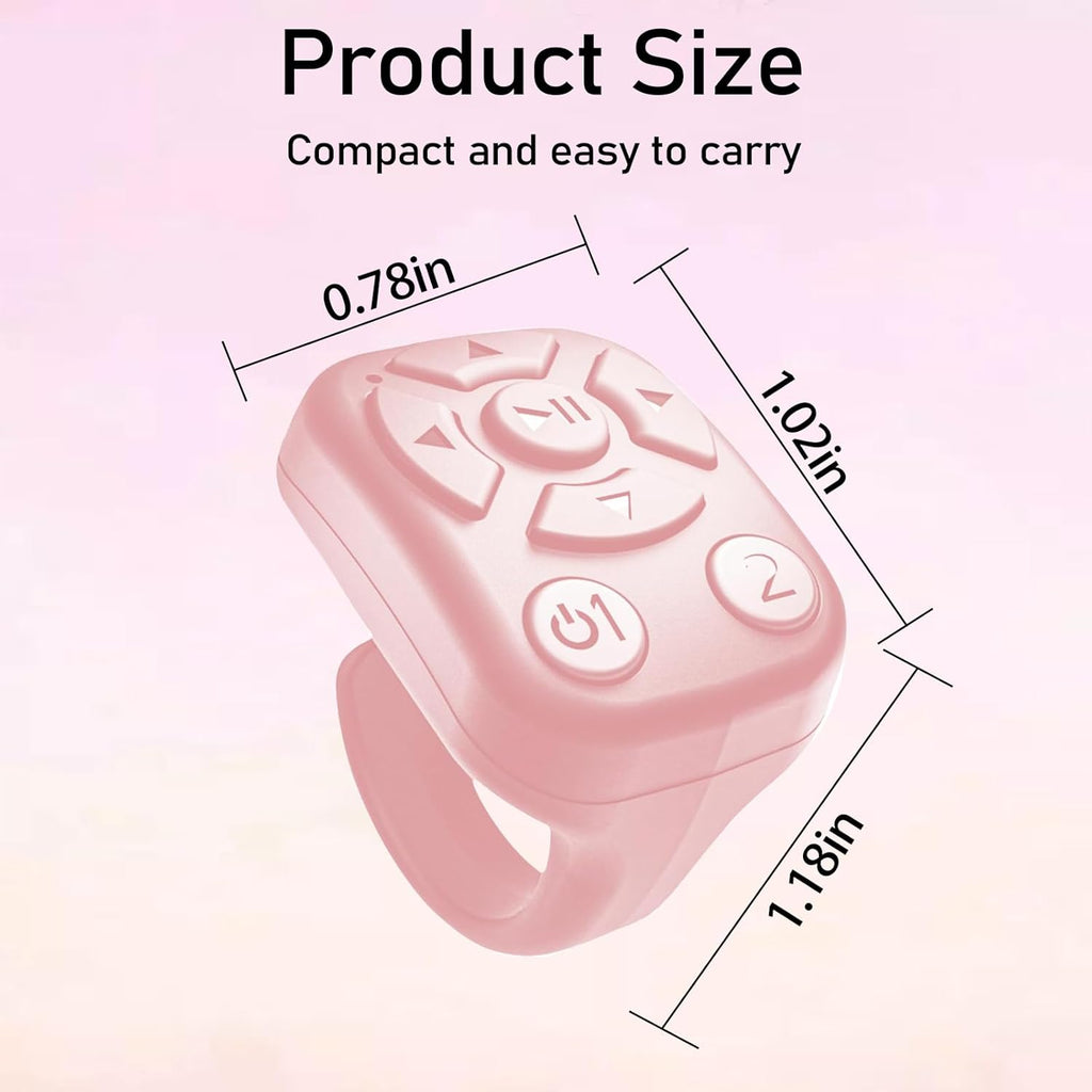 TikTok Scrolling Ring - Bluetooth Remote for TikTok Clips & Tunes, iPhone-Compatible Fingertip Wireless Bluetooth Controller, Ideal for iPad, iOS & Android, with Lively Camera Shutter-(Pink)