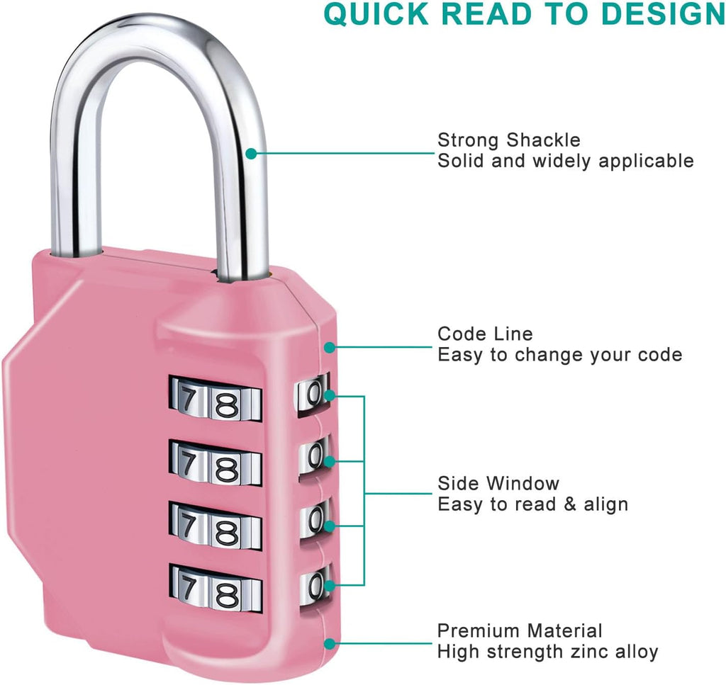 ZHEGE Combination Lock, 4 Digit Combination Padlock Outdoor, School Lock, Gym Locks (Pink)