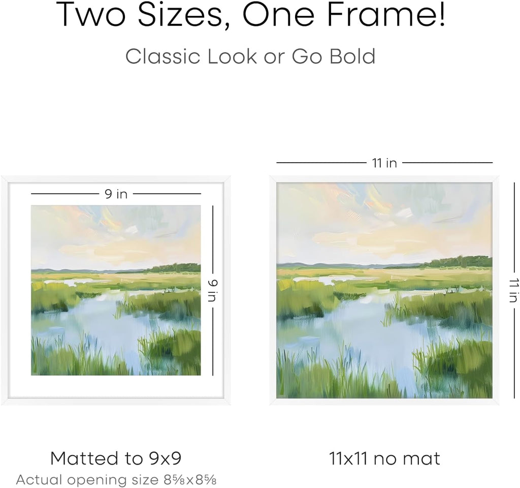 Homeforia 11x11 Picture Frame White, High End Metal 11 by 11 Square Frames with Mat 9 x 9 Opening, 11by11 Poster Frames Matted to 9x9 inch Photo, Wall Hanging Frame, Tempered Glass, Wall Kit, Set of 1