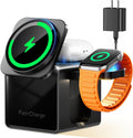 3 in 1 Charging Station for Apple, 15W Fast Magnetic Wireless Charger Station with Night Light, Travel Accessory Mag-Safe Stand for iPhone 17 16 15 14 13 12 - Apple Watch - AirPods(Adapter Included)