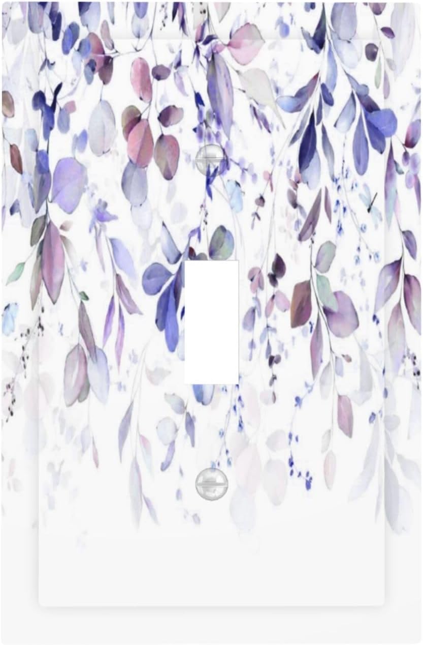 Purple Eucalyptus Watercolor Floral Rustic Leaf Decorative Light Switch Cover 1 Gang Single Toggle Device Electrical Faceplate Switchplates Decorator Outlet Wall Plate for Farmhouse Home Decor