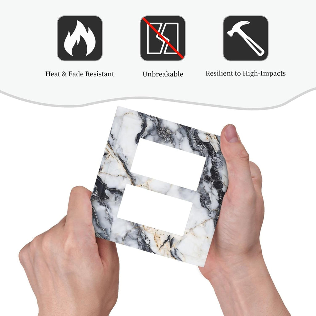 Decorative Outlet Covers Black Gold Marble Abstract Modern Luxury 2 Gang Double Rocker Light Switch Cover Plate Electrical Switch Plate Cover Decorate GFCI Wall Plate for Bedroom Home Decor