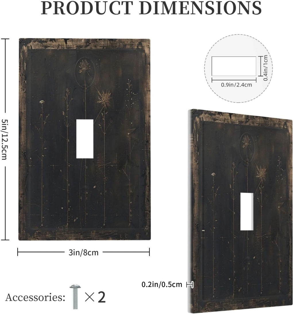 Decorative Light Switch Cover Plate Black And White Dandelion Art Vintage Wood Grain 1 Gang Single Toggle Wall Plate Electrical Outlet Covers Decorate Switch Plate Cover for Farmhouse Cabin Decor