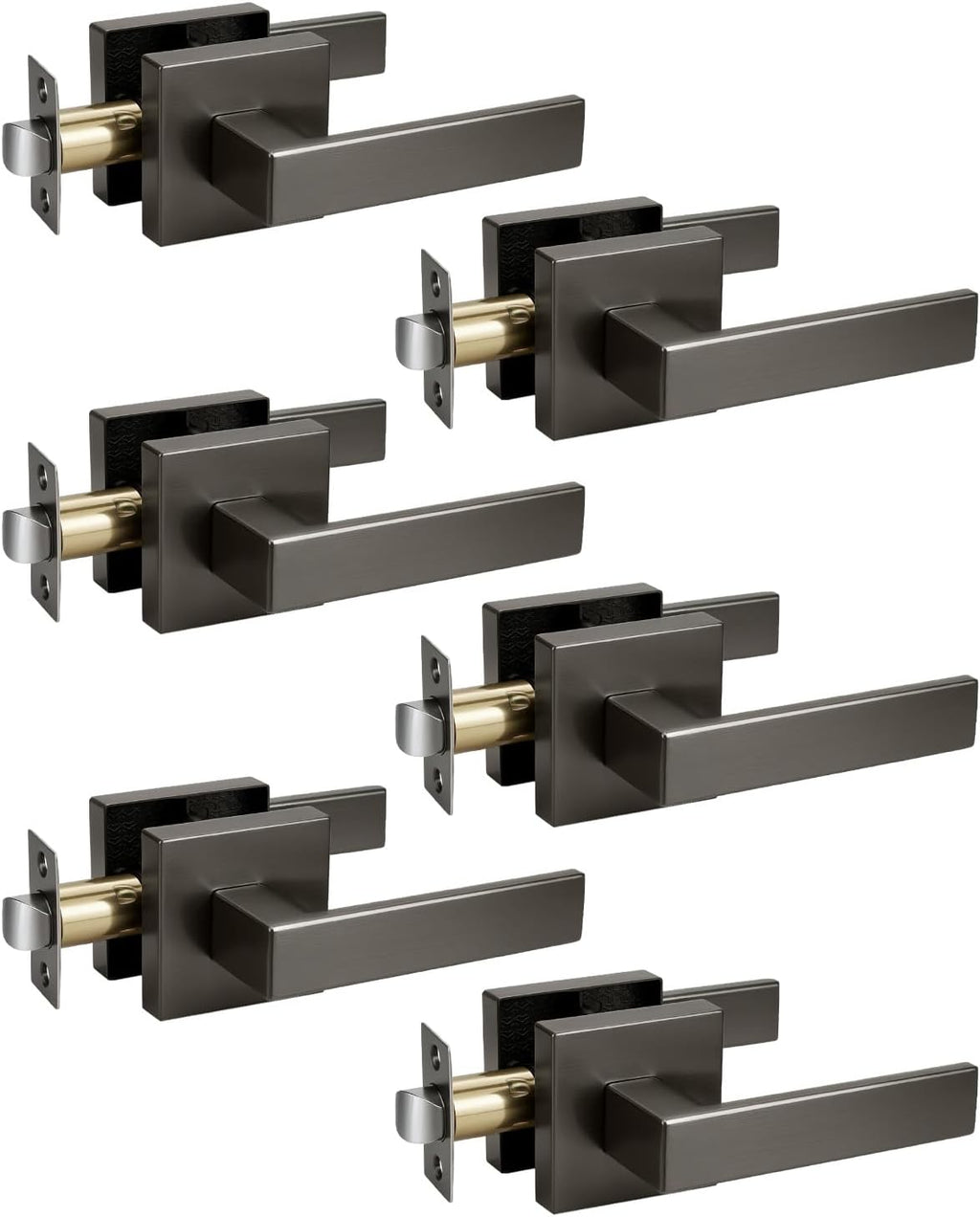 KNOBWELL 6 Pack Door Handles Interior Passage Door Knob for Closet Hallway Gunmetal Black Door Leverset Mordern Doorknob